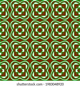 Geometric vector pattern with green and red colors. Seamless abstract ornament for wallpapers and backgrounds.