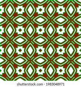 Geometric vector pattern with green and red colors. Seamless abstract ornament for wallpapers and backgrounds.