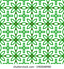 Geometric vector pattern with green and red colors. Seamless abstract ornament for wallpapers and backgrounds.