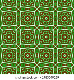 Geometric vector pattern with green and red colors. Seamless abstract ornament for wallpapers and backgrounds.