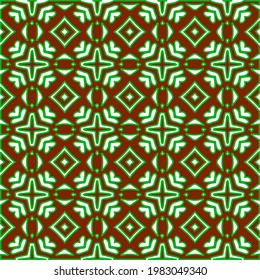 Geometric vector pattern with green and red colors. Seamless abstract ornament for wallpapers and backgrounds.