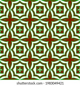 Geometric vector pattern with green and red colors. Seamless abstract ornament for wallpapers and backgrounds.