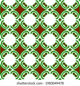 Geometric vector pattern with green and red colors. Seamless abstract ornament for wallpapers and backgrounds.