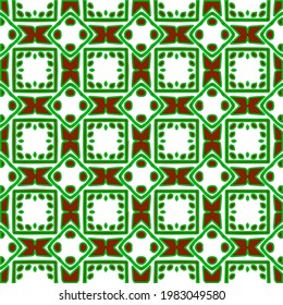 Geometric vector pattern with green and red colors. Seamless abstract ornament for wallpapers and backgrounds.
