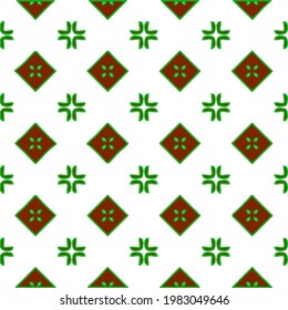 Geometric vector pattern with green and red colors. Seamless abstract ornament for wallpapers and backgrounds.