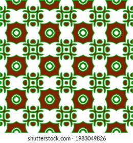 Geometric vector pattern with green and red colors. Seamless abstract ornament for wallpapers and backgrounds.