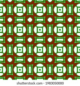 Geometric vector pattern with green and red colors. Seamless abstract ornament for wallpapers and backgrounds.