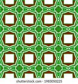 Geometric vector pattern with green and red colors. Seamless abstract ornament for wallpapers and backgrounds.