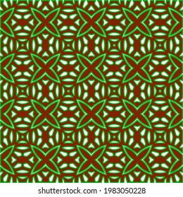 Geometric vector pattern with green and red colors. Seamless abstract ornament for wallpapers and backgrounds.