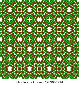 Geometric vector pattern with green and red colors. Seamless abstract ornament for wallpapers and backgrounds.