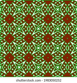 Geometric vector pattern with green and red colors. Seamless abstract ornament for wallpapers and backgrounds.