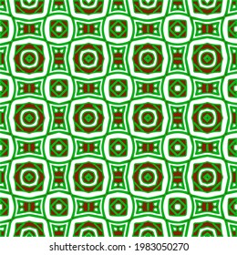 Geometric vector pattern with green and red colors. Seamless abstract ornament for wallpapers and backgrounds.