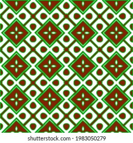 Geometric vector pattern with green and red colors. Seamless abstract ornament for wallpapers and backgrounds.