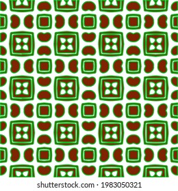 Geometric vector pattern with green and red colors. Seamless abstract ornament for wallpapers and backgrounds.