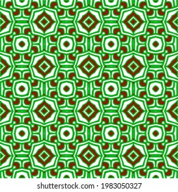 Geometric vector pattern with green and red colors. Seamless abstract ornament for wallpapers and backgrounds.