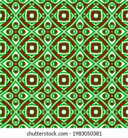 Geometric vector pattern with green and red colors. Seamless abstract ornament for wallpapers and backgrounds.