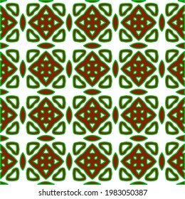 Geometric vector pattern with green and red colors. Seamless abstract ornament for wallpapers and backgrounds.