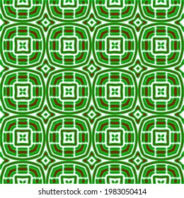 Geometric vector pattern with green and red colors. Seamless abstract ornament for wallpapers and backgrounds.