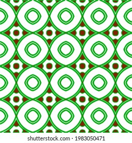 Geometric vector pattern with green and red colors. Seamless abstract ornament for wallpapers and backgrounds.