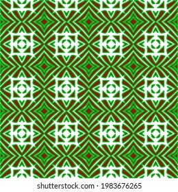 Geometric vector pattern with green and red colors. Seamless abstract ornament for wallpapers and backgrounds.