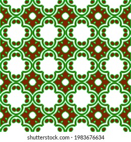 Geometric vector pattern with green and red colors. Seamless abstract ornament for wallpapers and backgrounds.
