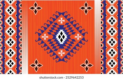 Geometric vector pattern on orange background  .Boho style.South western style.Design for carpet ,cover , wallpaper ,yoga mat, tapis, tower, blanket