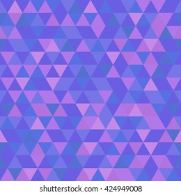 Geometric vector pattern with purple and blue triangles. Seamless abstract background