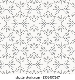 Geometric vector pattern, repeating linear half circle combined as abstract petals flower. Graphic clean for fabric, wallpaper, printing. Patter is on swatches panel