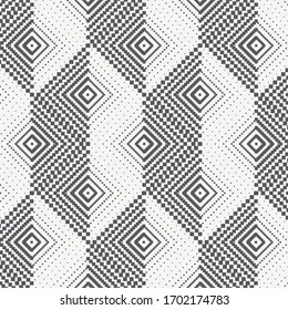 Geometric vector pattern, repeating linear small square on diamond shape and triangle in black and white. Pattern is clean for fabric, wallpaper, printing. Pattern is on swatches panel