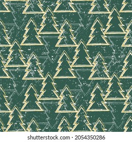 Geometric vector pattern, repeating linear triangle and bold triangle in different size on dark background. Graphic clean for wallpaper, fabric, green background. Pattern is on swatches panel