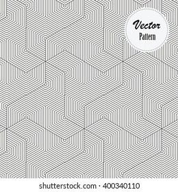 Geometric vector pattern, repeating linear hexagon, monochrome stylish