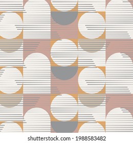 Geometric vector pattern, repeating square circle and half circle with stripe linear on surface. Pattern is clean for fabric, wallpaper, printing. Pattern is on swatches panel