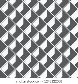 Geometric vector pattern, repeating texture of square diamond shape with abstract shadow, single color with black and white. Pattern is clean usable for wallpaper, fabric, printing. Pattern is on swat