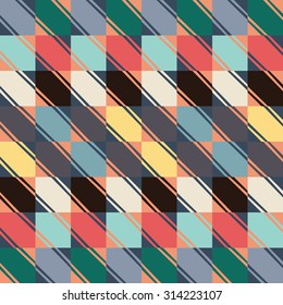 Geometric vector pattern in retro style, abstract trendy background, modern texture, colored wrapping paper, fabric fashion style for design