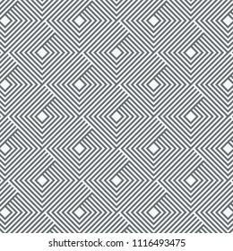 Geometric vector pattern with rhombuses (squares), black white diagonal braided striped lines. Optical illusion effect. Geometric tile in op art style. Pattern is on swatches panel