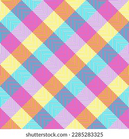 Geometric vector pattern for spring. Colorful pastel gingham tartan check plaid  for gift paper, tablecloth, picnic blanket, Easter holiday design, baby swaddling clothes, other textile