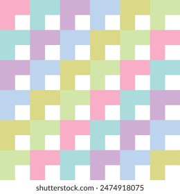 Geometric vector pattern for spring summer. Colourful pastel gingham tartan check plaid in purple, orange, green, yellow, white for gift paper, tablecloth, picnic blanket, other Easter holiday design