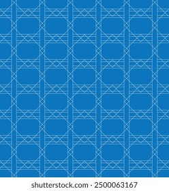 geometric vector pattern, squares, circles, floral theme, in blue and white style.