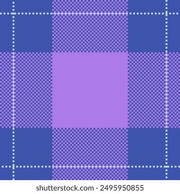 Geometric vector pattern textile, beautiful plaid texture tartan. Anniversary fabric check seamless background in blue and violet colors palette.