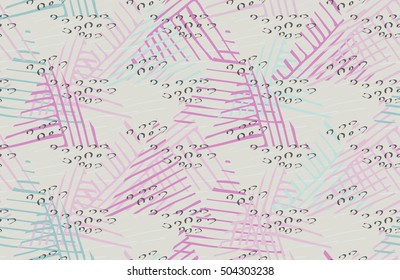 Geometric vector pattern triangles.Triangles striped diagonal overlapping purple.Hand drawn with ink seamless background.Creative handmade repainting design for fabric or textile.Vintage retro colors