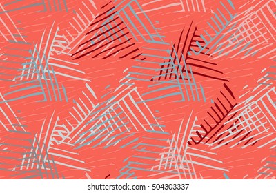 Geometric vector pattern with triangles.Triangles striped diagonal overlapping corral.Hand drawn ink seamless background.Creative handmade repainting design for fabric or textile.Vintage retro colors