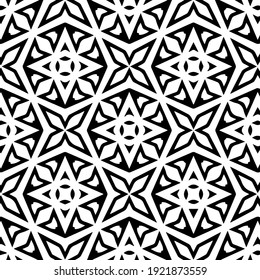 Geometric vector pattern with triangular elements. Seamless abstract ornament for wallpapers and backgrounds. Black and white colors.