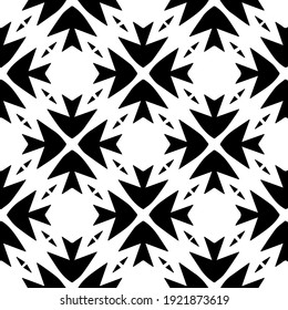 Geometric vector pattern with triangular elements. Seamless abstract ornament for wallpapers and backgrounds. Black and white colors.