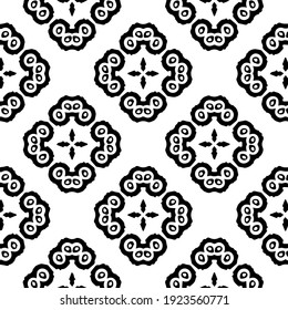 Geometric vector pattern with triangular elements. Seamless abstract ornament for wallpapers and backgrounds. Black and white colors.