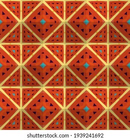  Geometric vector pattern with triangular elements. Seamless abstract ornament for wallpapers and backgrounds.
