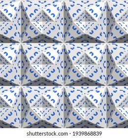  Geometric vector pattern with triangular elements. Seamless abstract ornament for wallpapers and backgrounds.