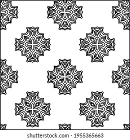 Geometric vector pattern with triangular elements. Seamless abstract ornament for wallpapers and backgrounds. Black and white colors.
