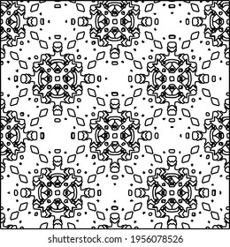 Geometric vector pattern with triangular elements. Seamless abstract ornament for wallpapers and backgrounds. Black and white colors.