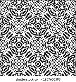 Geometric vector pattern with triangular elements. Seamless abstract ornament for wallpapers and backgrounds. Black and white colors.
