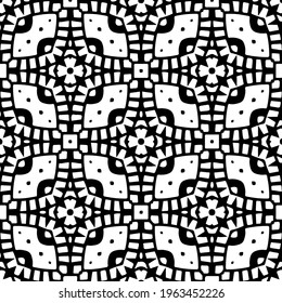 Geometric vector pattern with triangular elements. Seamless abstract ornament for wallpapers and backgrounds. Black and white colors.